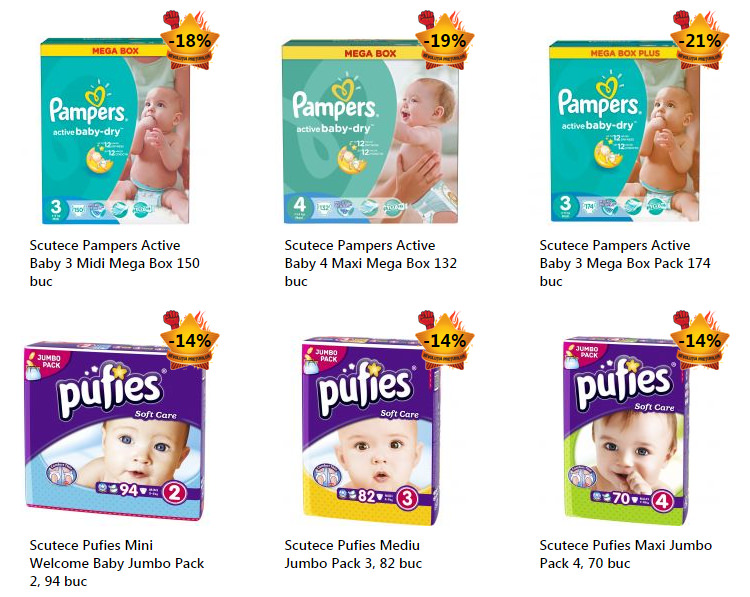 Promotii eMAG scutece Pampers Puffies