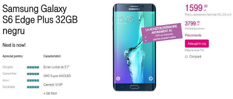 Oferta Telekom pentru Samsung Galaxy S6 Edge Plus 32 GB Samsung Galaxy S6 Edge Plus Telekom