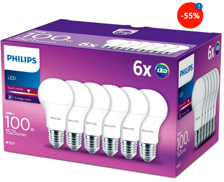 Set 6 becuri LED Philips E27 13W